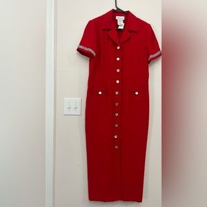 Red Vintage Button Down Maxi Collar Nautical Dress, Miss Dorby Size 14